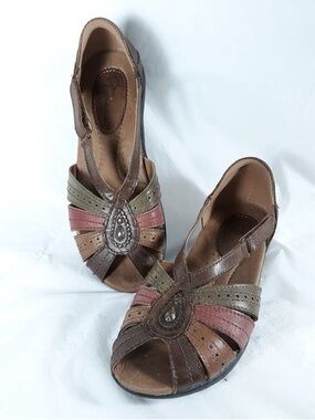 Earth Origins Brown Multicolor Leather Bohemian Sandals